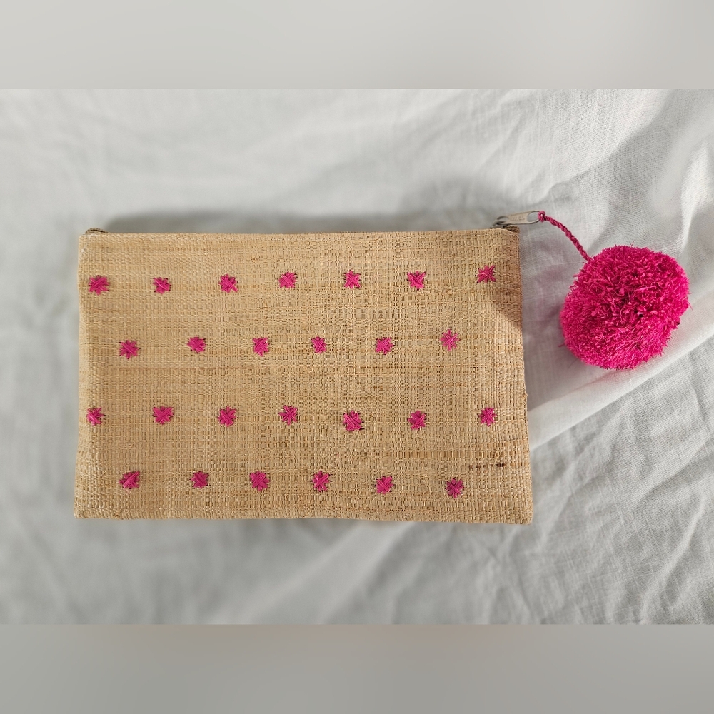 Mar Y Sol Tan Clutch with Pink Accents